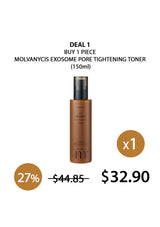 Molvancys Exosome Pore Tightening Toner bottle with promotional pricing on a white background