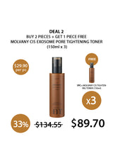 Promotional offer for Molvany CIS Exosome Pore Tightening Toner with a free product included.