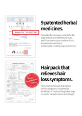 Advertisement for a hair pack with patented herbal medicines and text about relieving hair loss symptoms.