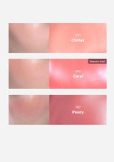 Color swatches labeled 'Chilliax', 'Coral', and 'Peony' on a light gray background.