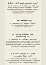 Text-based Q&A about a mildly acidic cleansing foam on a beige background