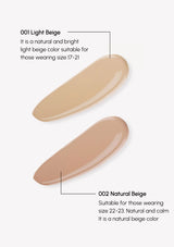 Two beige color swatches labeled '001 Light Beige' and '002 Natural Beige' on a white background.