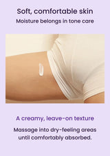 Original photograph of cream on external thigh skin, with English moisturising directions