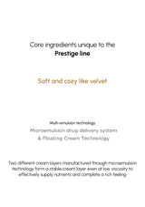 Text describing core ingredients unique to the Prestige line on a white background