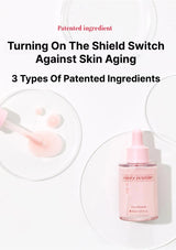 Skincare product with text about patented ingredients for skin aging