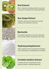 List of skincare ingredients with corresponding images and descriptions on a white background.