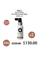 Hair tonic bottle with promotional text for buying two pieces at a discounted price.