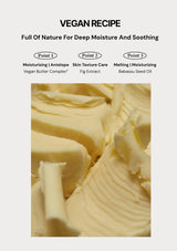 Vegan skincare product with text highlighting benefits on a white background