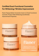 Flaner Papaya Butter Ceramela Cream packaging on an orange background