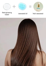 Long hair with a diagram showing red ginseng water and seaweed oil being combined to create 'Hair Seaweed'.