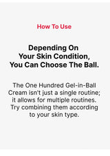 Text instructions on how to use a gel-in-ball cream based on skin condition on a white background.
