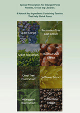 List of natural ingredients for pore shrinking with corresponding images and names.