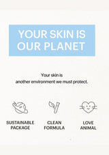 Sustainable skincare product label with icons and text on a white background