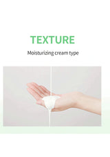 Moisturizing cream being applied to a hand with 'Texture' and 'Moisturizing cream type' text on a light gray background.