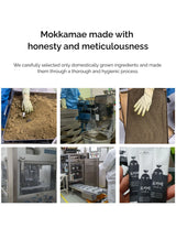 Process of making Mokkamae with text about honesty, meticulousness, and domestic ingredients.