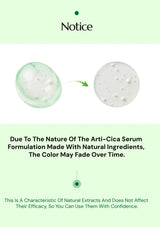 Notice about serum color fading over time due to natural ingredients on a green background