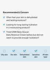 Text-based interface for skin hydration concerns and product recommendation on a white background