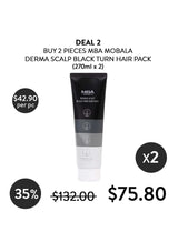 MBA Mobala Derma Scalp Black Turn Hair Pack with pricing and deal information on a white background