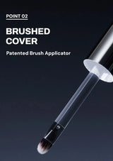 Makeup brush with a patented brush applicator on a dark background