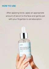 Bottle of IUNIK Beta-Glucan Power Moisture Serum with text on how to use it.