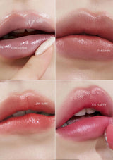 Collage of four close-up images of lips with different lipstick shades.