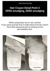 Comparison of black tea or hair cushion with Hair Crayon Max on a white background.