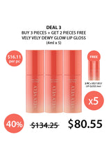 Promotional offer for VELY VELY Dewy Glow Lip Gloss with pricing and quantity details.