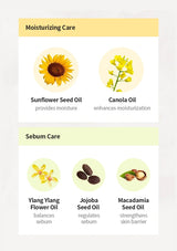 Chart of moisturizing and sebum care oils with icons and text on a white background