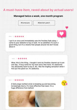 Product reviews for a skincare item with user ratings and text feedback.