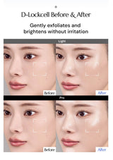 Before and after effects of a skincare product on a person's face.