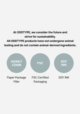 ODDTYPE sustainability statement with icons and text on a white background