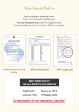 Certification and inspection details for Rafer Eau de Parfum on a white background