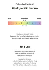 pH scale showing a weakly acidic range with text about skin pH and a toner pad tip.