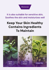 Product packaging with images of plants and text about skin health and ingredients.