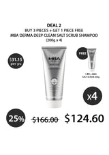 Promotional offer for MBA Derma Deep Clean Salt Scrub Shampoo with a free item included.