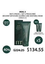 Promotional offer for Molvany Artichoke Calming Care Soothing Cream with pricing and quantity details.
