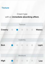 Product feature selection interface with texture, usability, and moisture options.