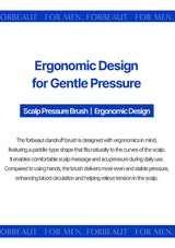 Forbeaut scalp pressure brush advertisement with ergonomic design text on a white background