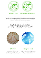 Infographic about naturally fermented ACV with icons and text on a white background