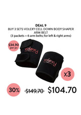 Volexy body shaper arm belts with promotional text on a white background