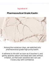 Text about pharmaceutical grade kaolin with a close-up of the material.