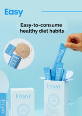 FITANY products with a hand picking up a stick, set against a light blue background.