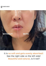 Before and after comparison of skin texture with a visible line on a person's face.