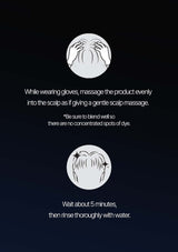 Instructions for using a hair product with text and illustrations on a black background