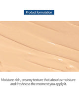 Moisture-rich, creamy texture of a product with text describing its properties.