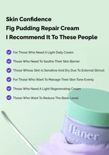 Flaner Fig Pudding Repair Cream with text on a light green background