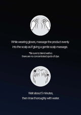 Instructions for using a hair product with text and illustrations on a black background