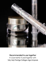 Cosmetic cream jar with applicator and text on a reflective surface