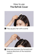 Instructions on how to use a hair cover product with a comb.