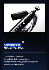 Hair dye roller with text highlighting benefits on a dark background